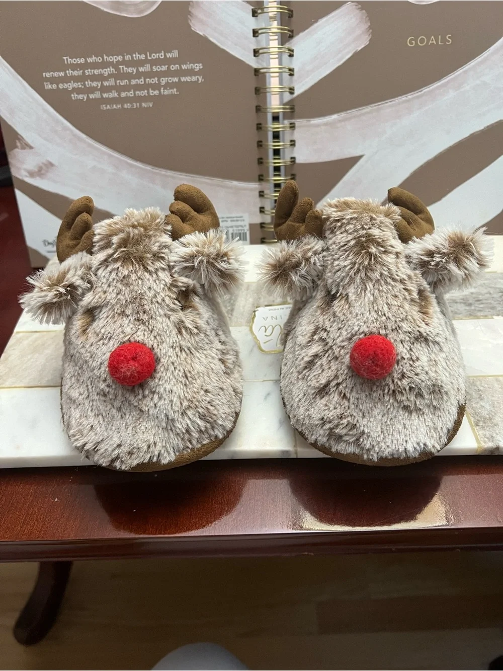 Wondershop Brown Reindeer Kids Slippers with Red Nose